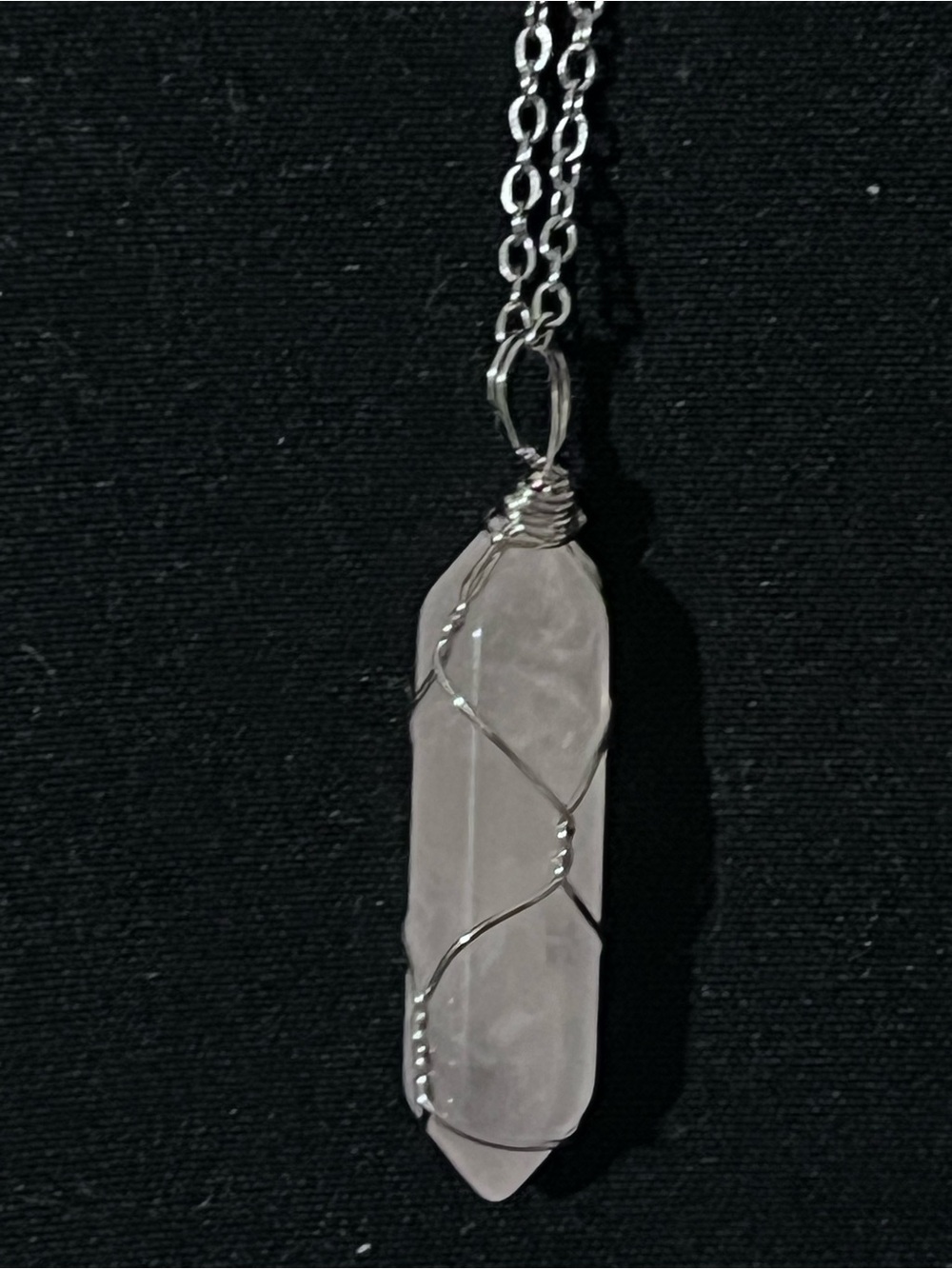 Handwrapped Rose Quartz Pendant Necklace in Soft Pink